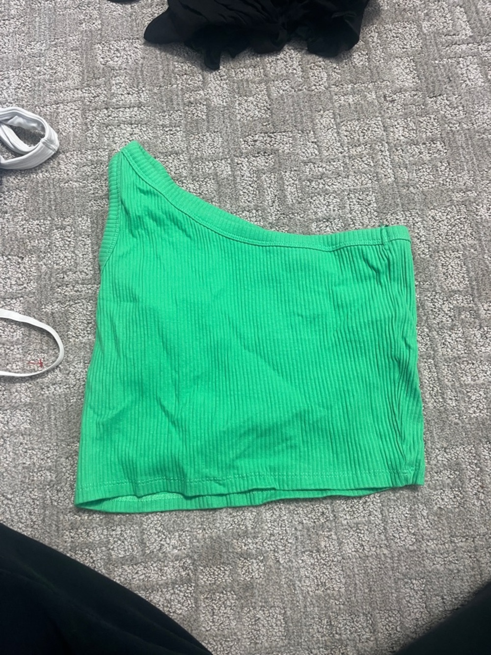 Zara One-Shoulder Ribbed Top - Green